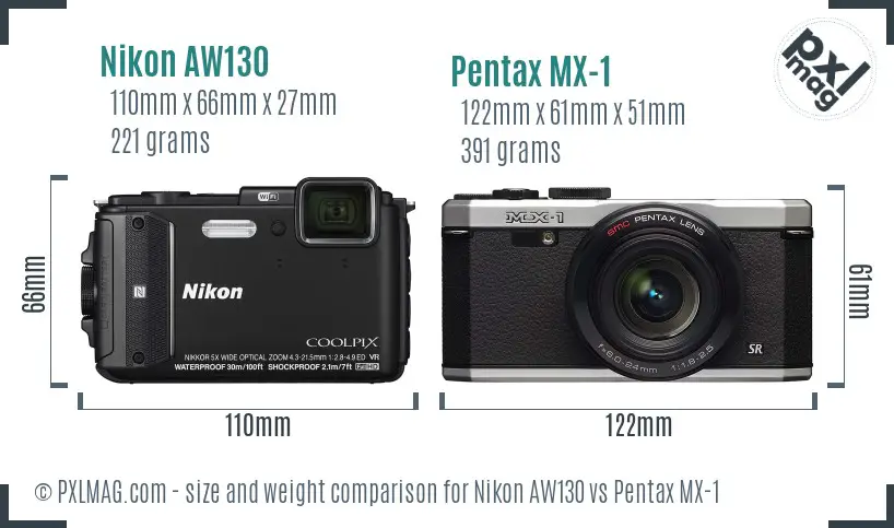 Nikon AW130 vs Pentax MX-1 size comparison