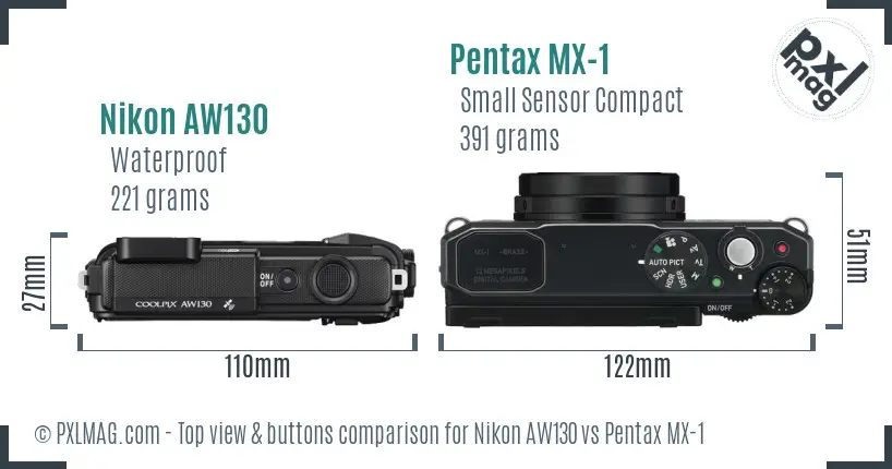 Nikon AW130 vs Pentax MX-1 top view buttons comparison