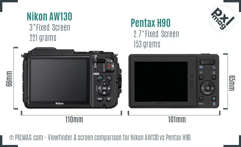 Nikon AW130 vs Pentax H90 Screen and Viewfinder comparison