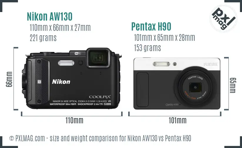 Nikon AW130 vs Pentax H90 size comparison