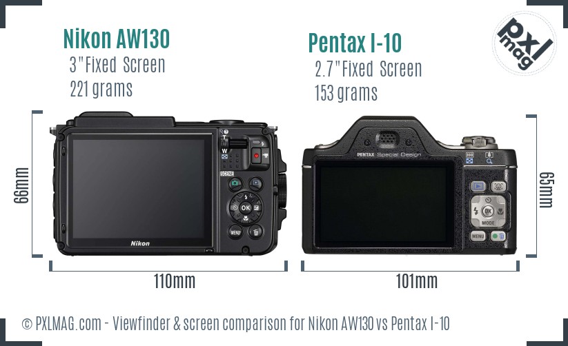 Nikon AW130 vs Pentax I-10 Screen and Viewfinder comparison