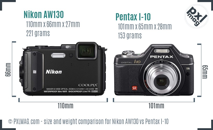 Nikon AW130 vs Pentax I-10 size comparison Nikon AW130 vs Pentax I-10 size comparison