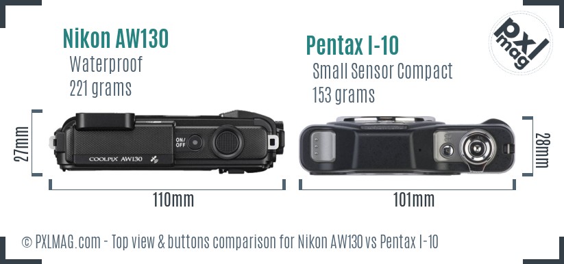 Nikon AW130 vs Pentax I-10 top view buttons comparison