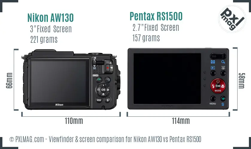 Nikon AW130 vs Pentax RS1500 Screen and Viewfinder comparison