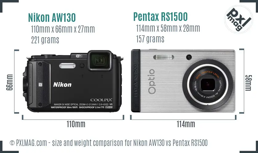 Nikon AW130 vs Pentax RS1500 size comparison