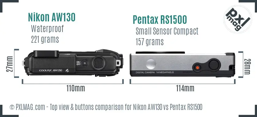 Nikon AW130 vs Pentax RS1500 top view buttons comparison