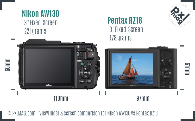 Nikon AW130 vs Pentax RZ18 Screen and Viewfinder comparison