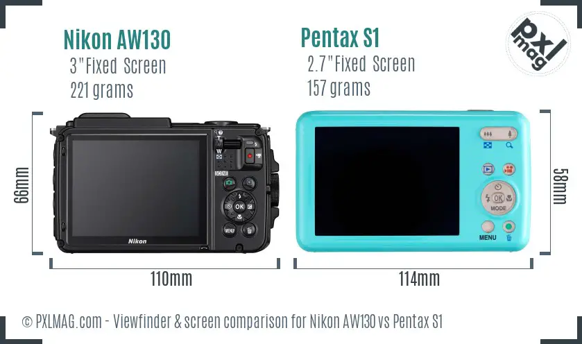 Nikon AW130 vs Pentax S1 Screen and Viewfinder comparison