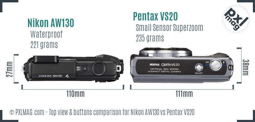Nikon AW130 vs Pentax VS20 top view buttons comparison