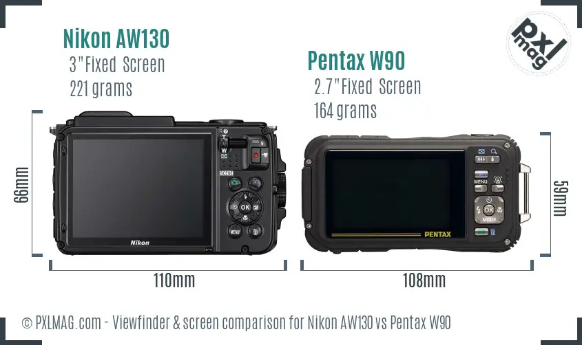 Nikon AW130 vs Pentax W90 Screen and Viewfinder comparison