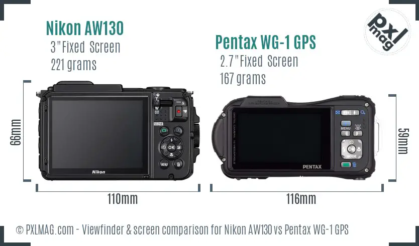 Nikon AW130 vs Pentax WG-1 GPS Screen and Viewfinder comparison