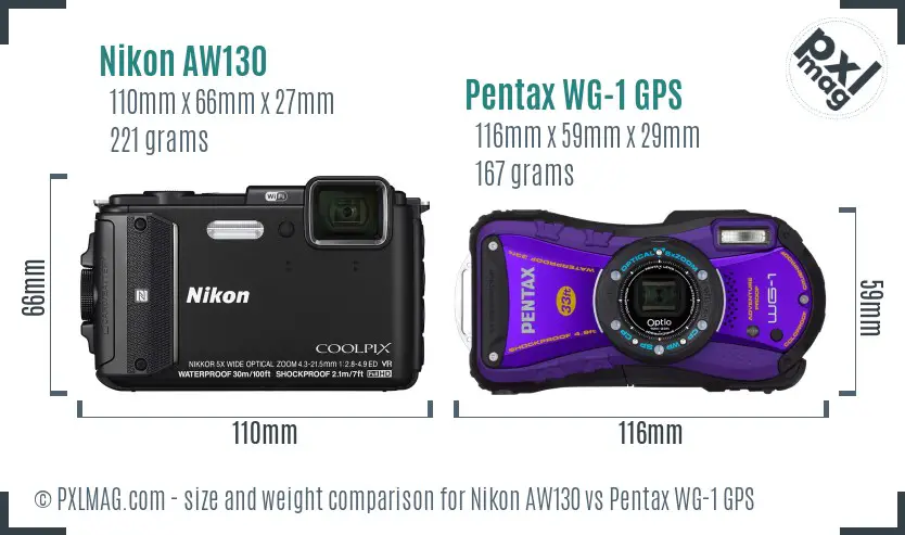 Nikon AW130 vs Pentax WG-1 GPS size comparison