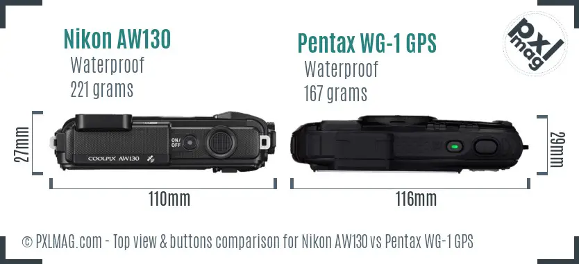 Nikon AW130 vs Pentax WG-1 GPS top view buttons comparison