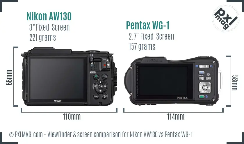 Nikon AW130 vs Pentax WG-1 Screen and Viewfinder comparison