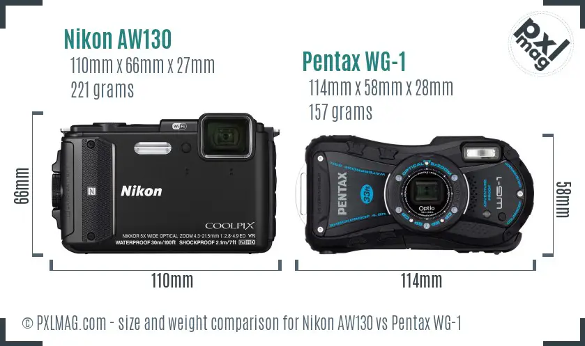Nikon AW130 vs Pentax WG-1 size comparison