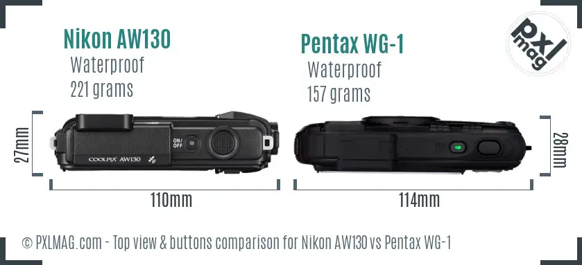 Nikon AW130 vs Pentax WG-1 top view buttons comparison