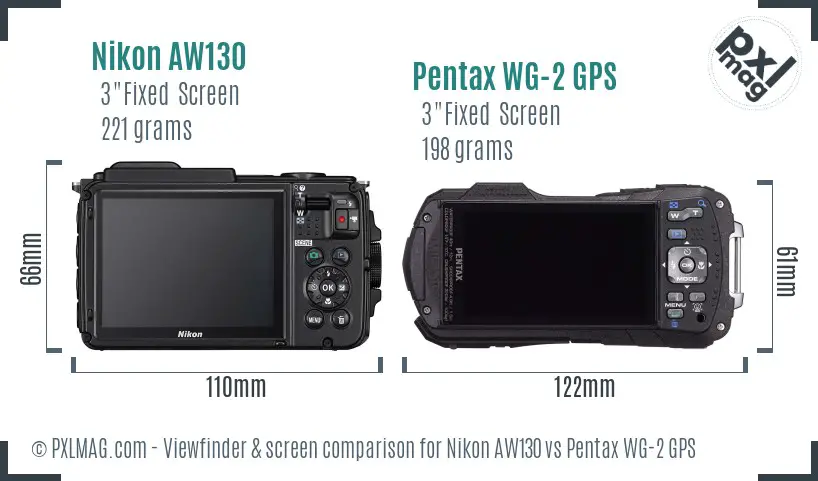 Nikon AW130 vs Pentax WG-2 GPS Screen and Viewfinder comparison