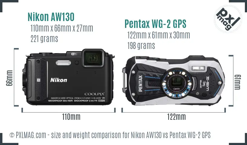 Nikon AW130 vs Pentax WG-2 GPS size comparison