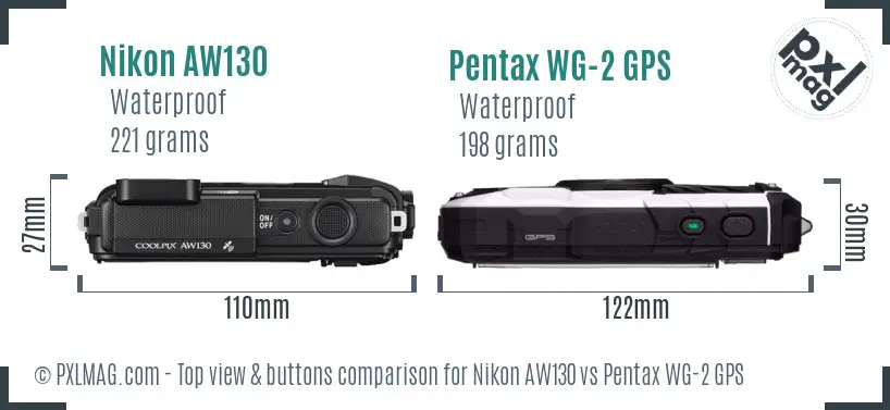 Nikon AW130 vs Pentax WG-2 GPS top view buttons comparison