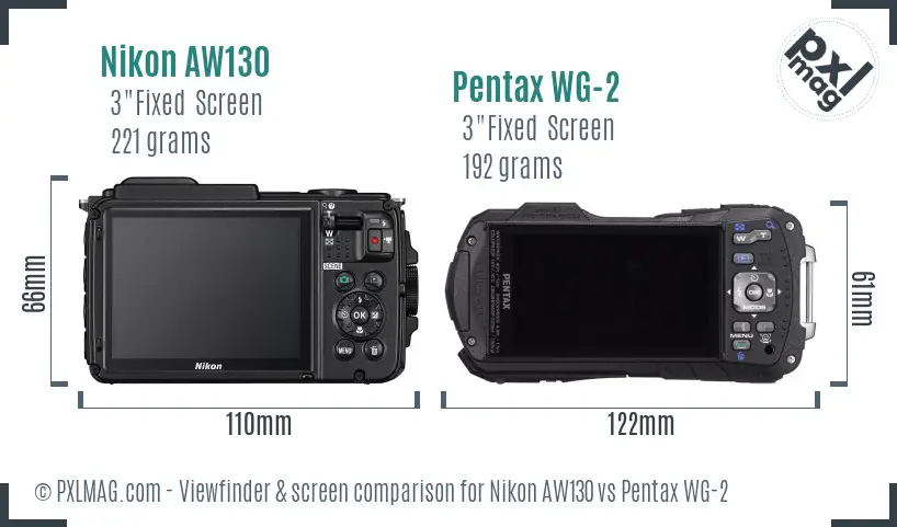 Nikon AW130 vs Pentax WG-2 Screen and Viewfinder comparison