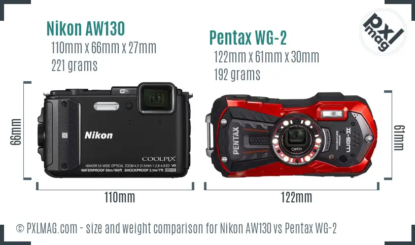 Nikon AW130 vs Pentax WG-2 size comparison