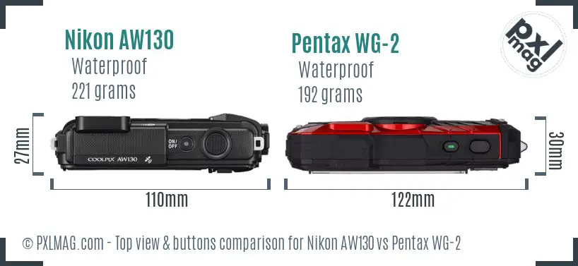 Nikon AW130 vs Pentax WG-2 top view buttons comparison