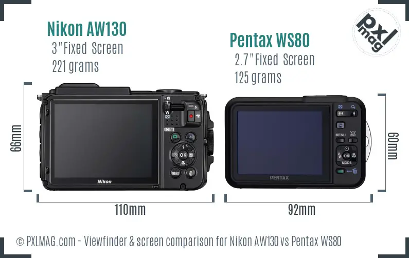 Nikon AW130 vs Pentax WS80 Screen and Viewfinder comparison