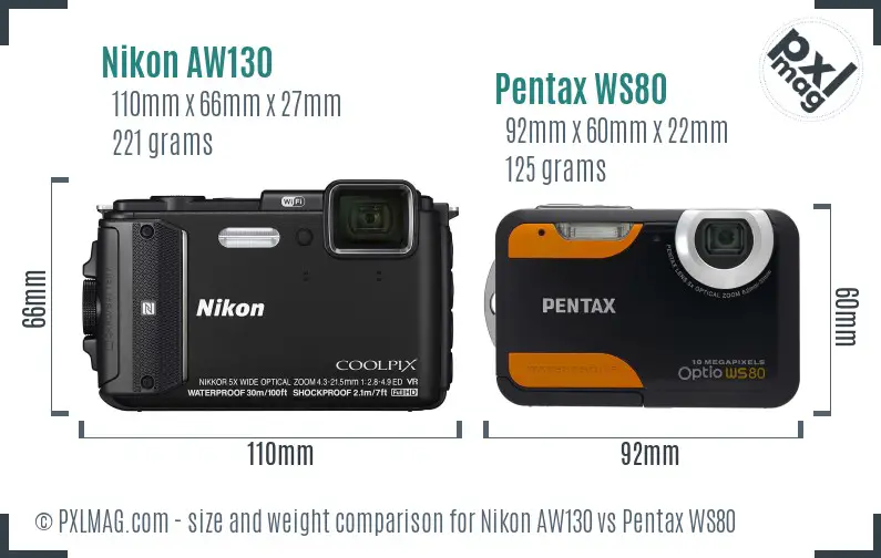 Nikon AW130 vs Pentax WS80 size comparison