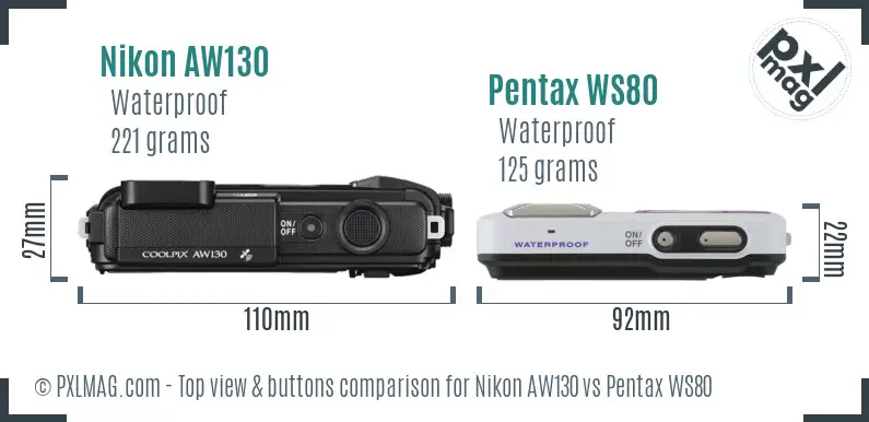 Nikon AW130 vs Pentax WS80 top view buttons comparison