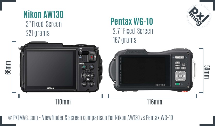 Nikon AW130 vs Pentax WG-10 Screen and Viewfinder comparison