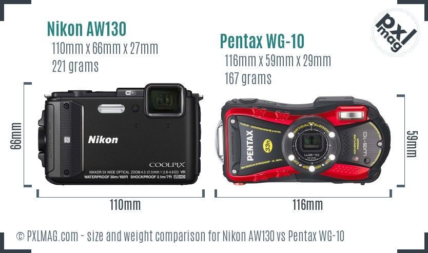 Nikon AW130 vs Pentax WG-10 size comparison