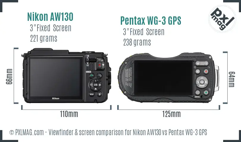 Nikon AW130 vs Pentax WG-3 GPS Screen and Viewfinder comparison
