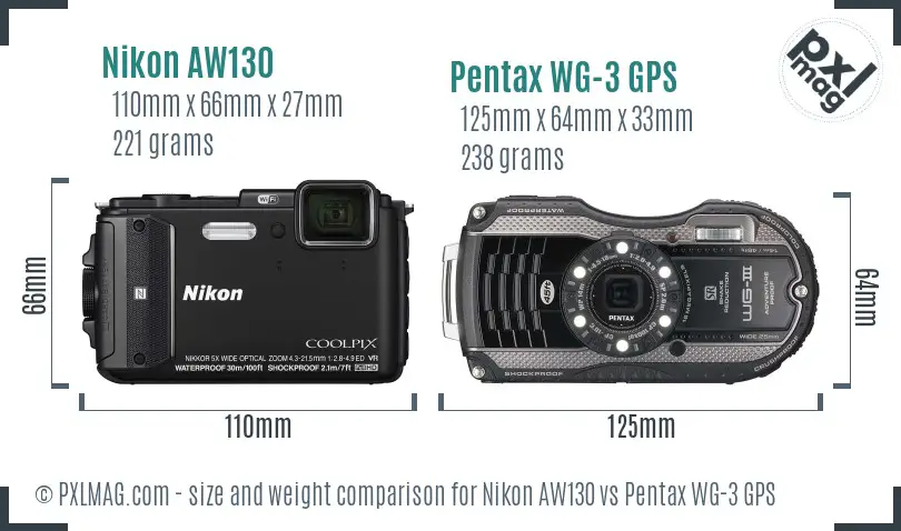 Nikon AW130 vs Pentax WG-3 GPS size comparison
