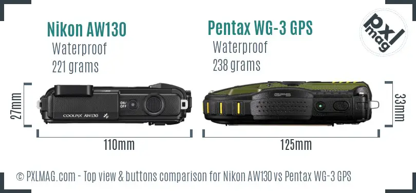 Nikon AW130 vs Pentax WG-3 GPS top view buttons comparison