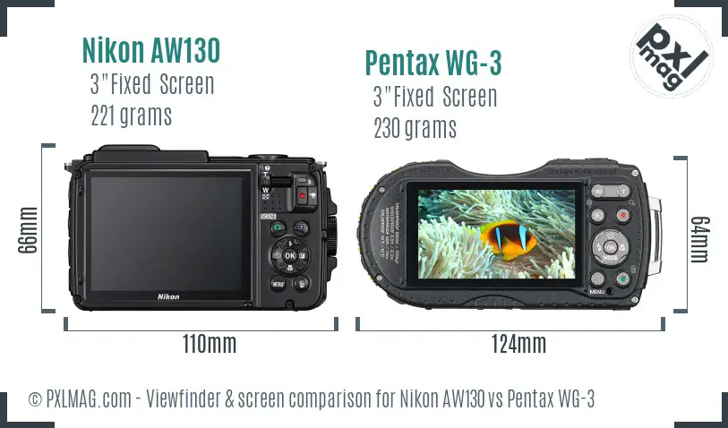 Nikon AW130 vs Pentax WG-3 Screen and Viewfinder comparison