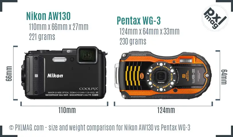 Nikon AW130 vs Pentax WG-3 size comparison