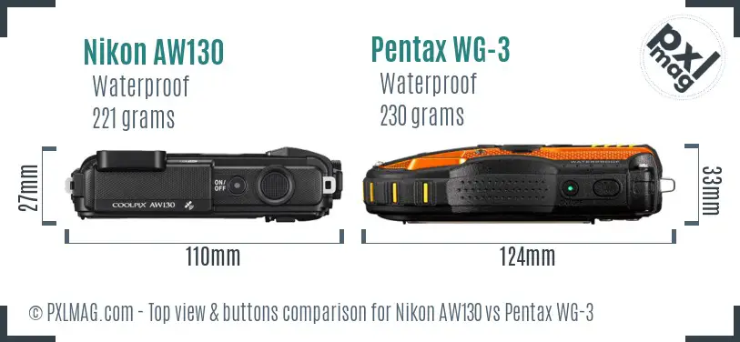 Nikon AW130 vs Pentax WG-3 top view buttons comparison