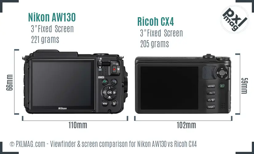 Nikon AW130 vs Ricoh CX4 Screen and Viewfinder comparison