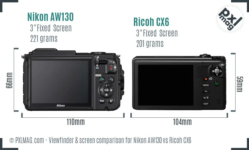 Nikon AW130 vs Ricoh CX6 Screen and Viewfinder comparison