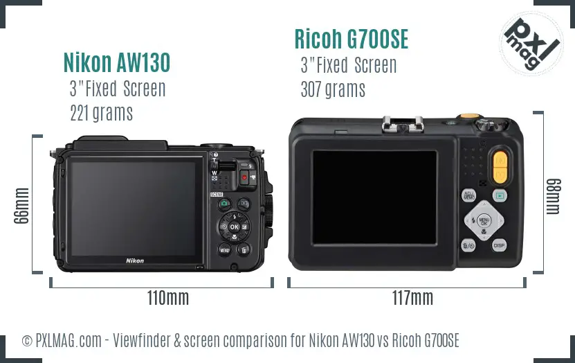 Nikon AW130 vs Ricoh G700SE Screen and Viewfinder comparison