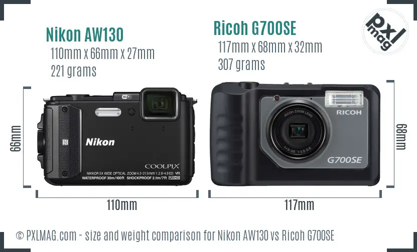 Nikon AW130 vs Ricoh G700SE size comparison