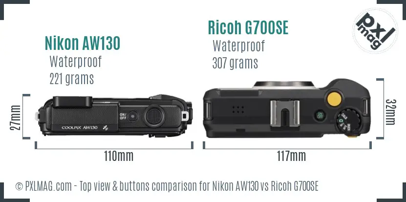 Nikon AW130 vs Ricoh G700SE top view buttons comparison