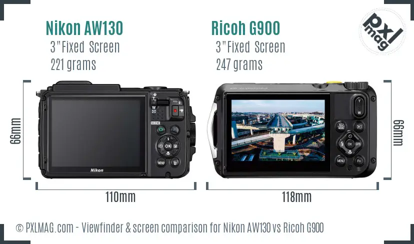 Nikon AW130 vs Ricoh G900 Screen and Viewfinder comparison