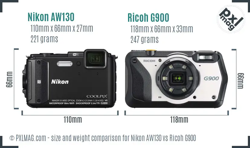Nikon AW130 vs Ricoh G900 size comparison