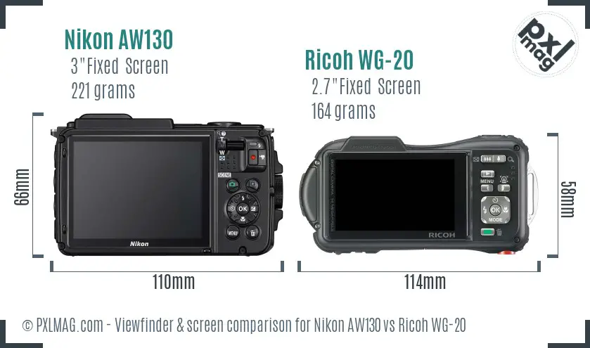 Nikon AW130 vs Ricoh WG-20 Screen and Viewfinder comparison