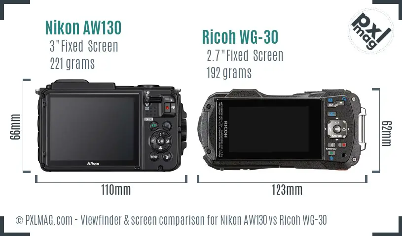 Nikon AW130 vs Ricoh WG-30 Screen and Viewfinder comparison