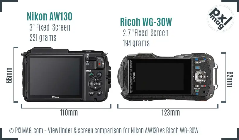 Nikon AW130 vs Ricoh WG-30W Screen and Viewfinder comparison