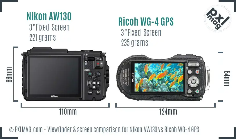 Nikon AW130 vs Ricoh WG-4 GPS Screen and Viewfinder comparison