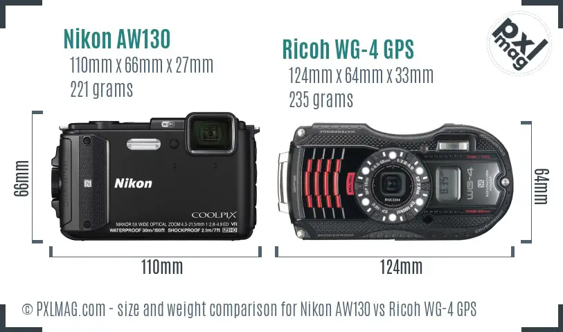 Nikon AW130 vs Ricoh WG-4 GPS size comparison