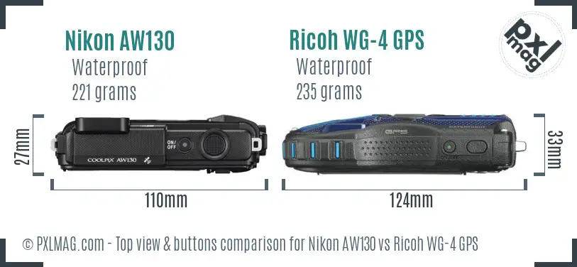 Nikon AW130 vs Ricoh WG-4 GPS top view buttons comparison